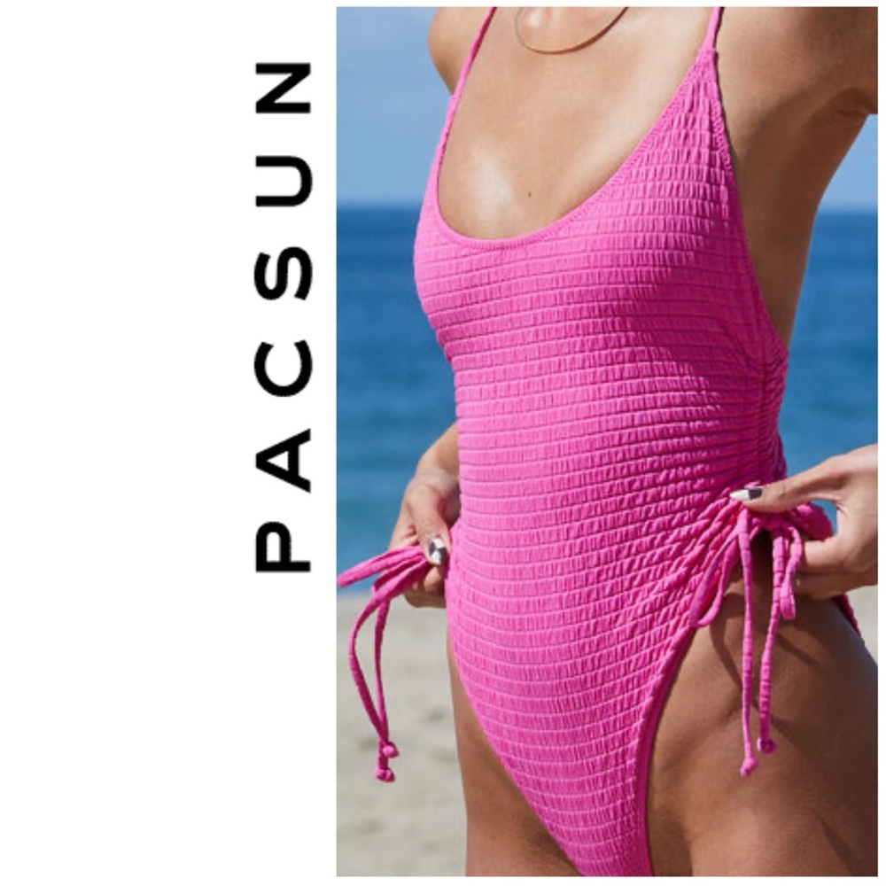 NWT PacSun Rita Smocked Pink 1-pc Swimsuit S
